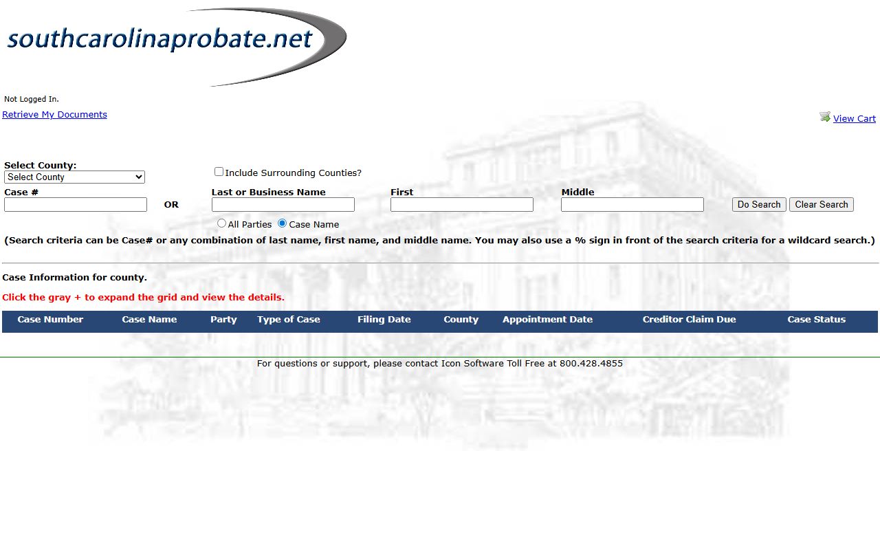 South Carolina Probate Search portal for York County court records and estate files