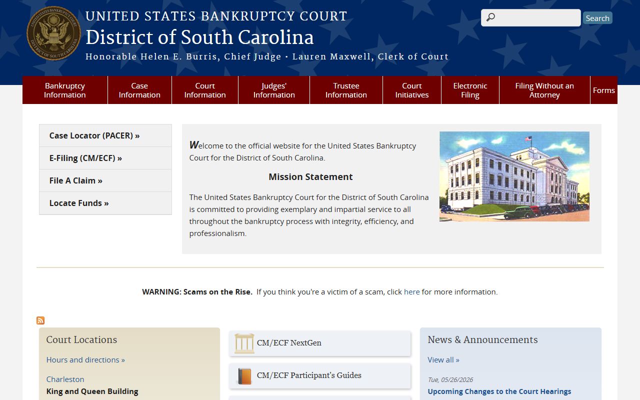 U.S. Bankruptcy Court District of South Carolina handling York County court records bankruptcy cases