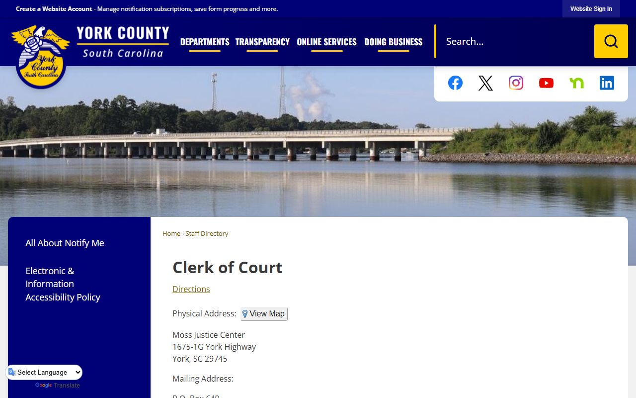 York County Clerk of Court directory for York County court records