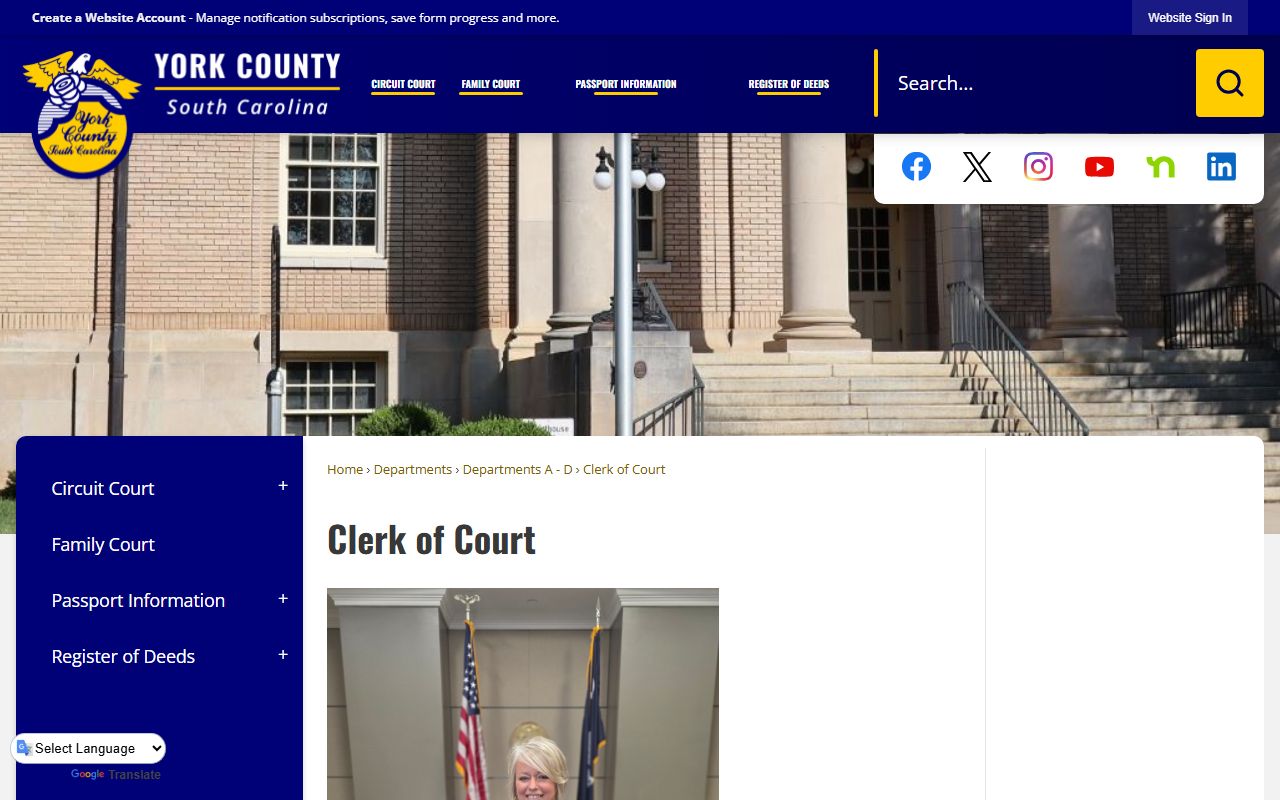 York County Clerk of Court page with links to York County court records and the Public Index
