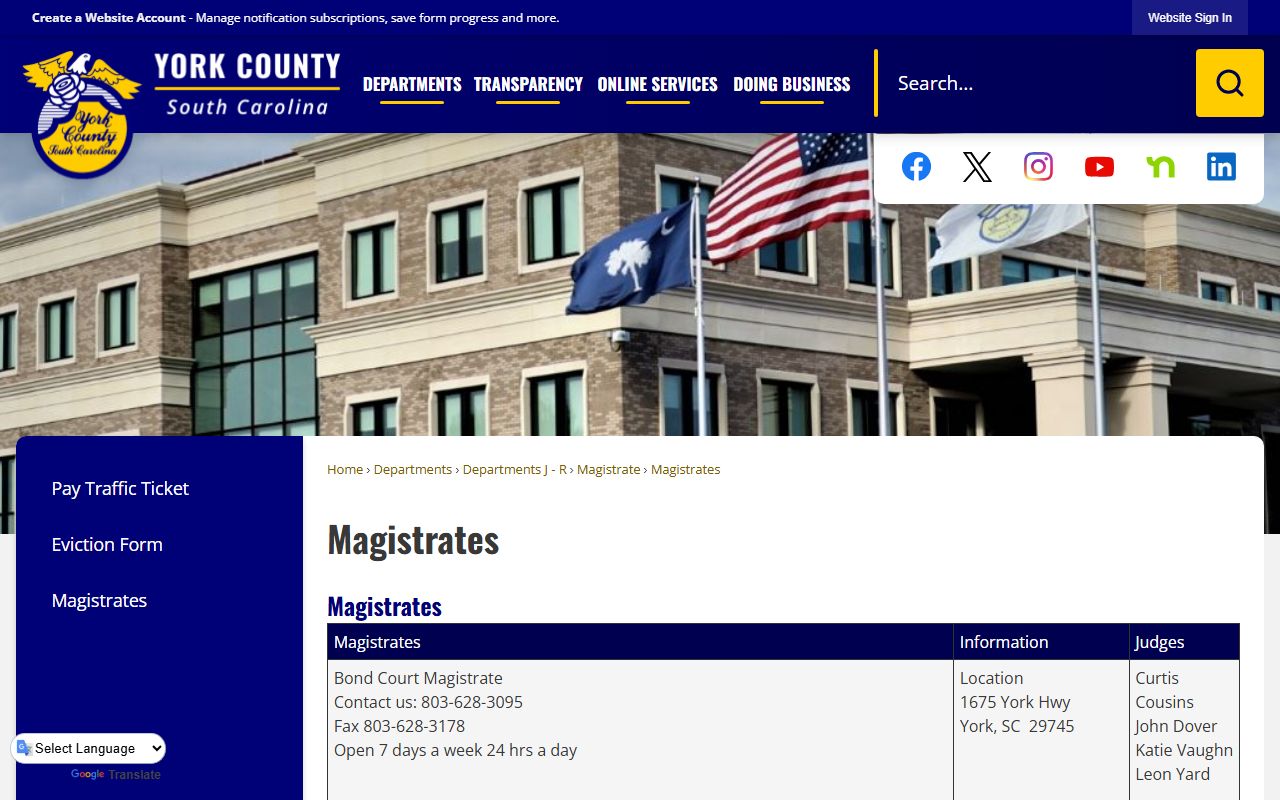 York County magistrate court listing tied to York County court records