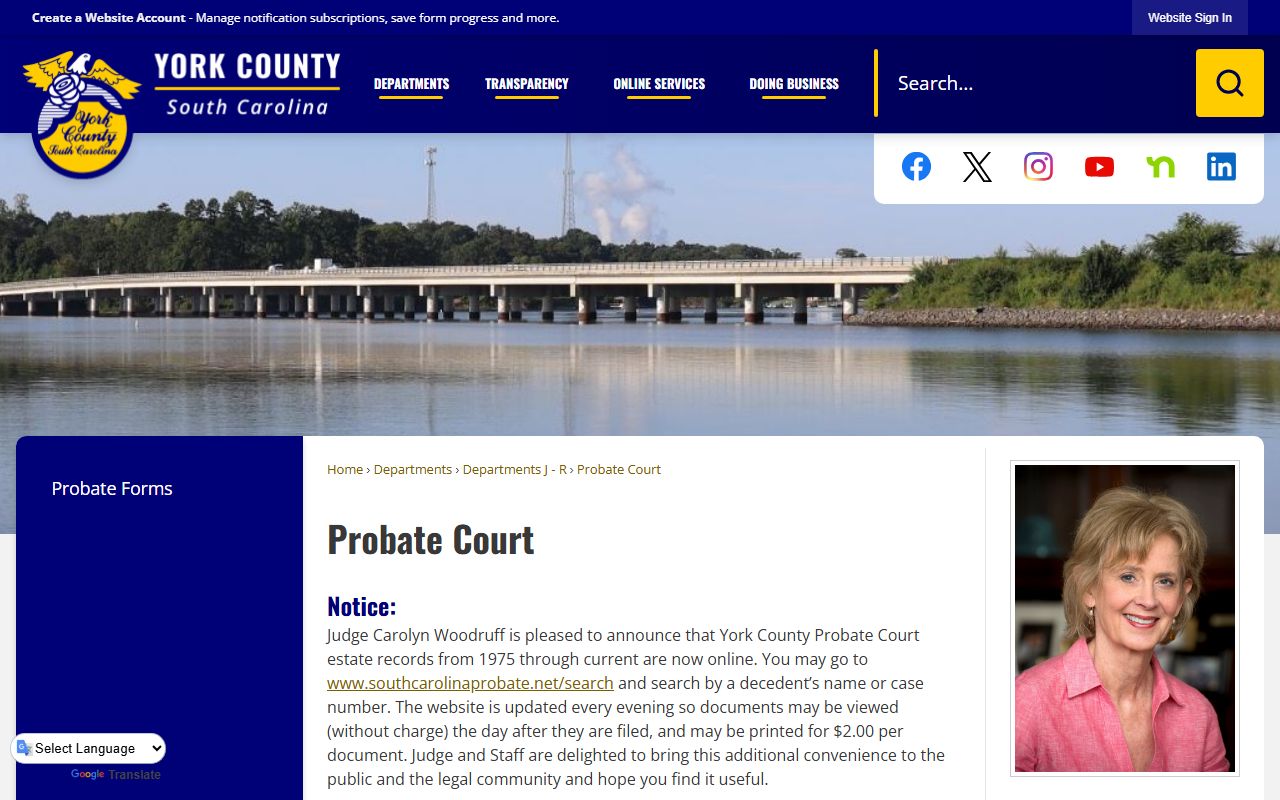 York County Probate Court page covering estate and marriage York County court records