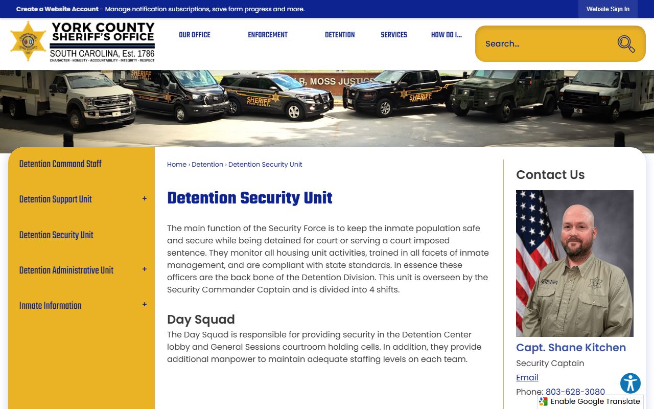 York County detention security force page tied to York County inmate records and jail operations