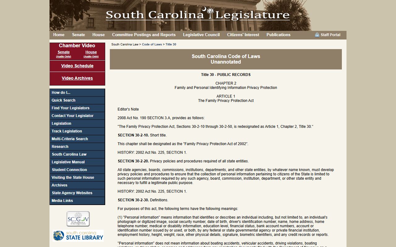 York County public records and the South Carolina Family Privacy Protection Act