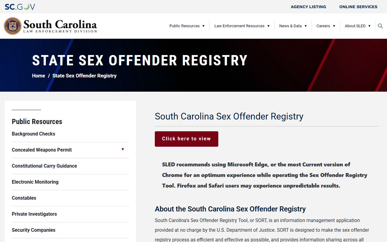 SLED South Carolina sex offender registry page tied to York County released inmates